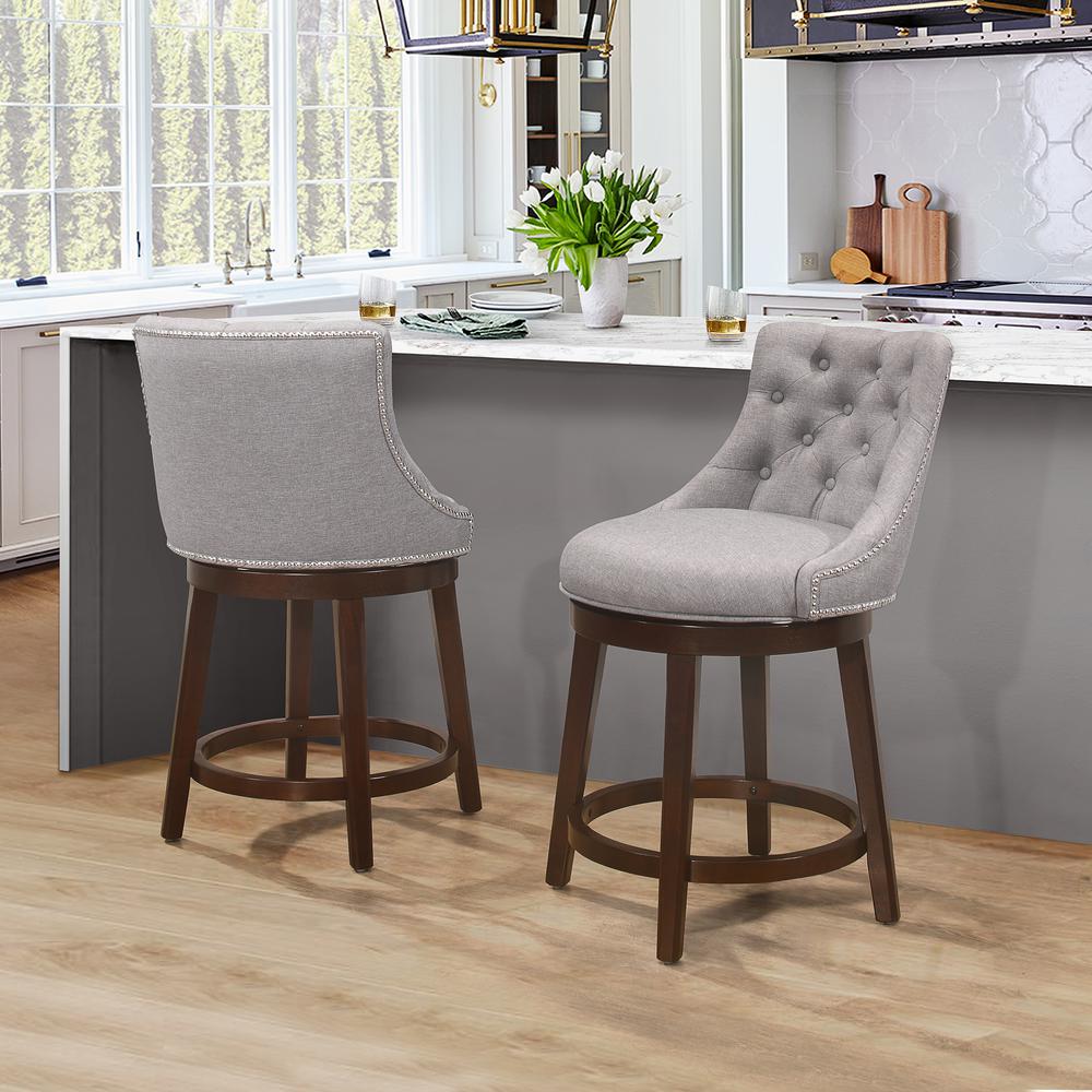 Halbrooke Wood Swivel Counter Height Stool, Gray Fabric. Picture 9