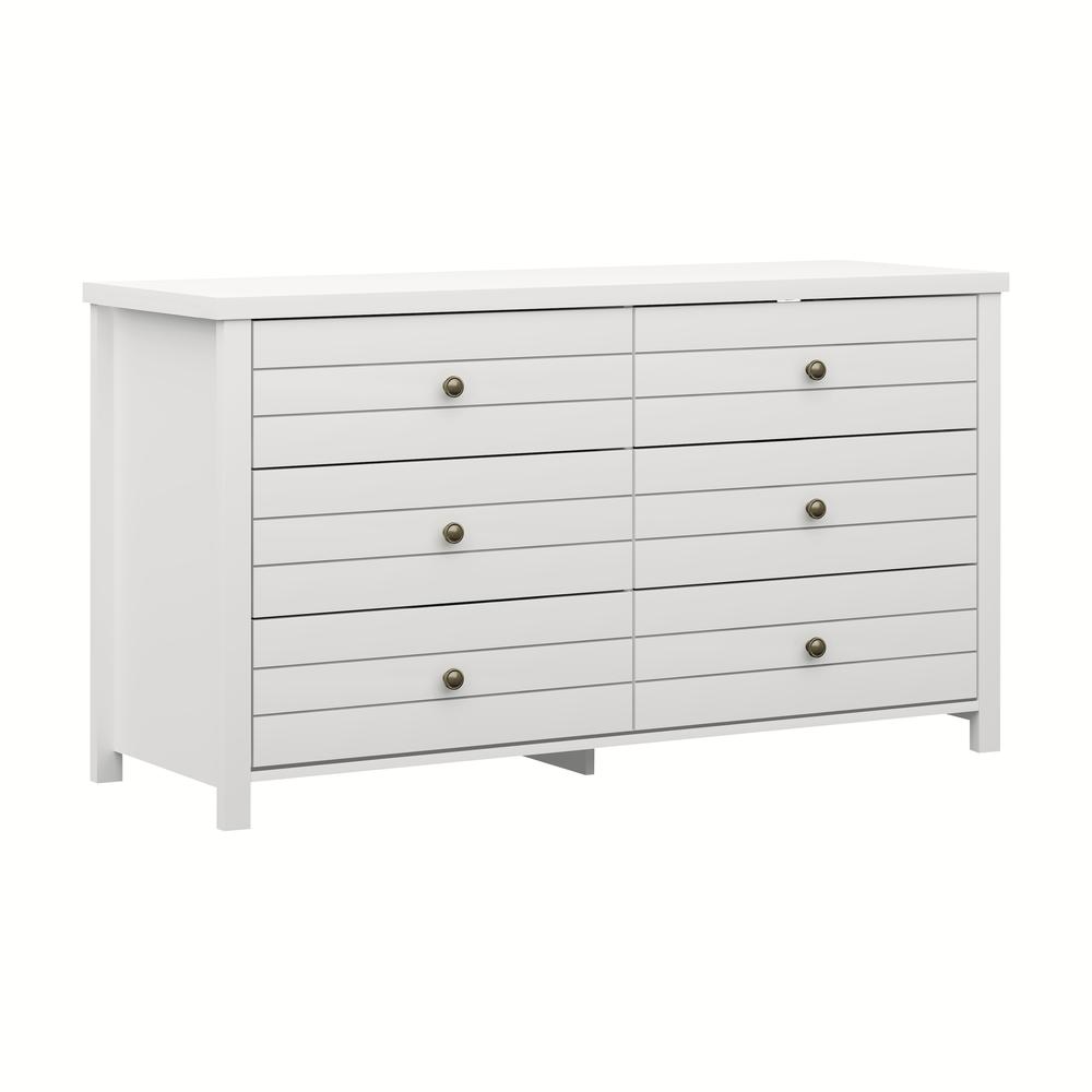 Living Essentials by Hillsdale Harmony Wood 6 Drawer Dresser, Matte White. Picture 1
