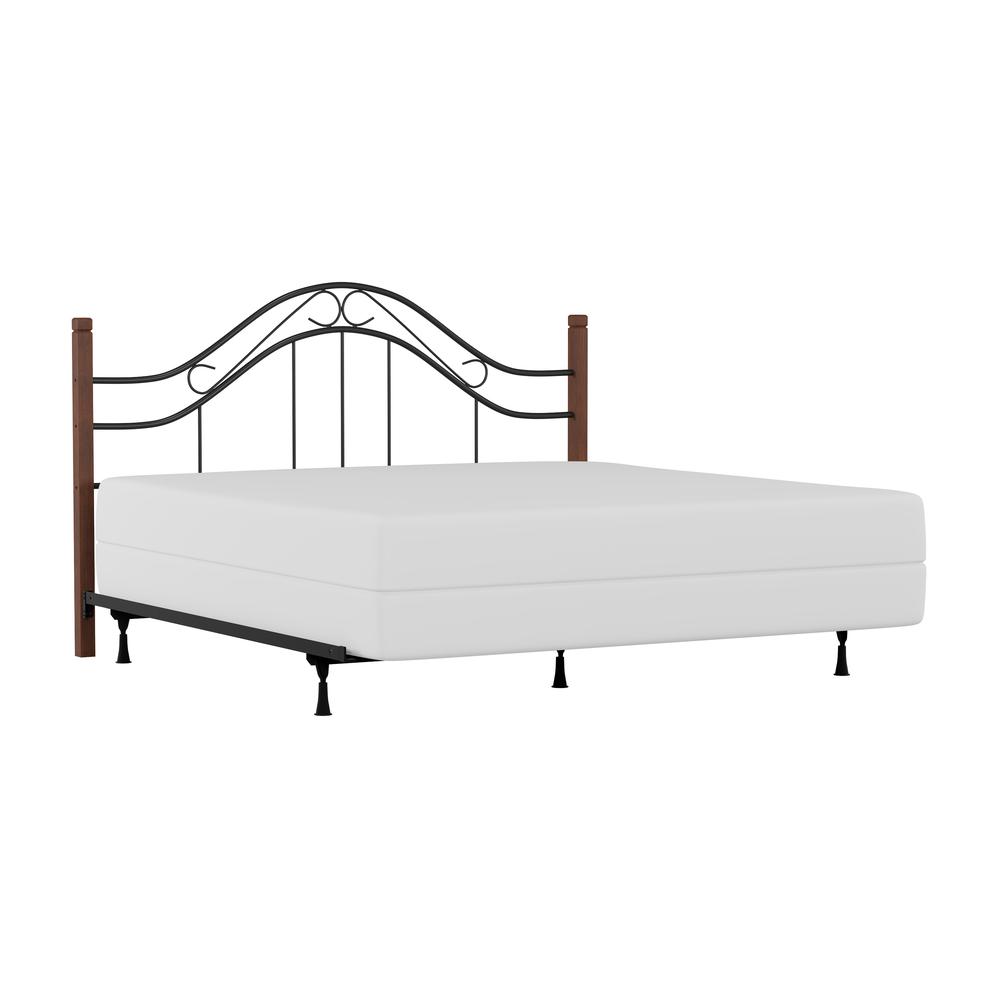 Matson King Metal Headboard with Frame and Cherry Wood Posts, Black. Picture 1
