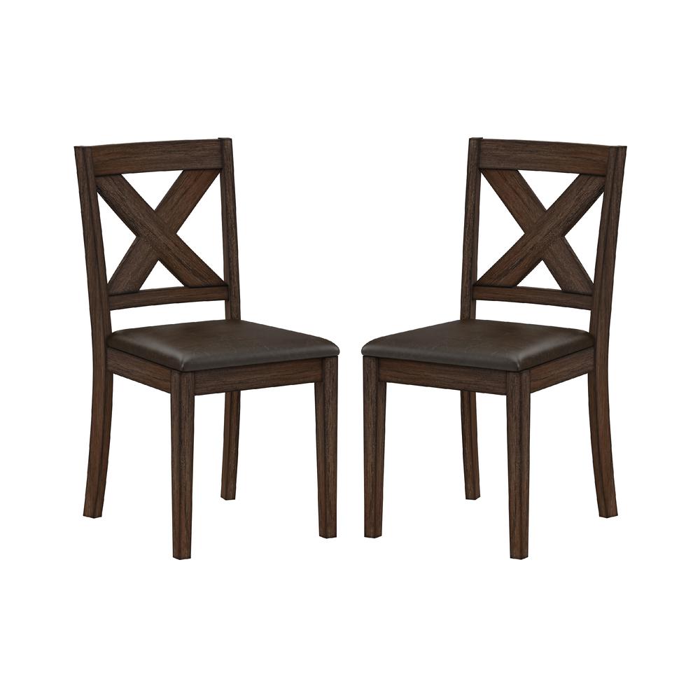 Spencer Wood X-Back Dining Chair, Set of 2, Dark Espresso Wire Brush. Picture 1