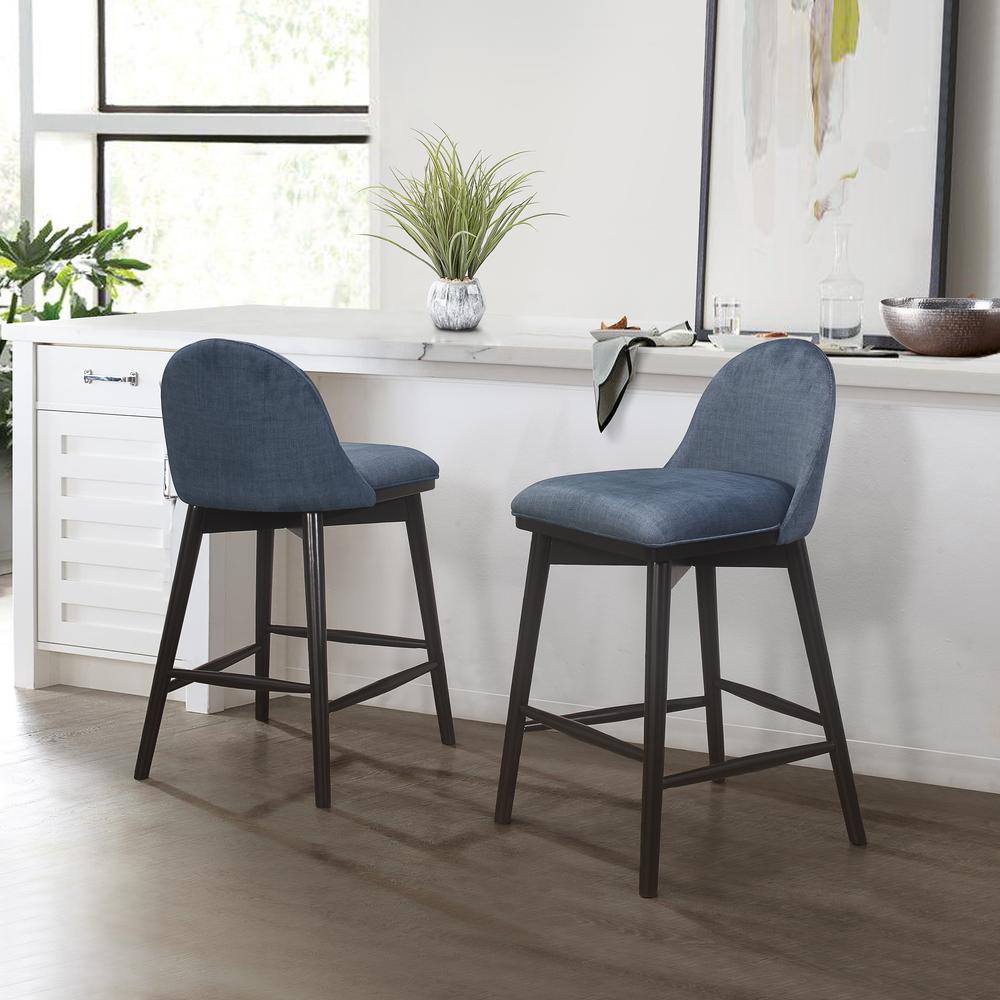 Hillsdale Furniture St. Claire Wood Counter Height Stool, Set of 2, Black with Blue Fabric. Picture 2