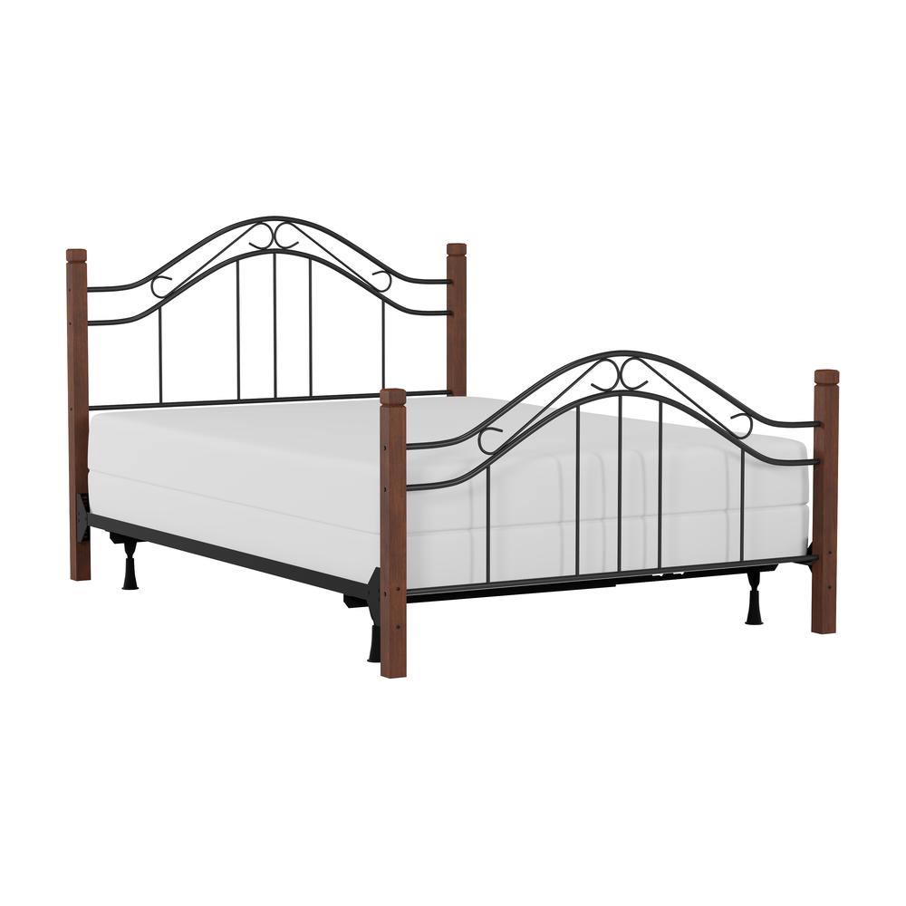 Matson Full Metal Bed with Cherry Wood Posts, Black. Picture 1