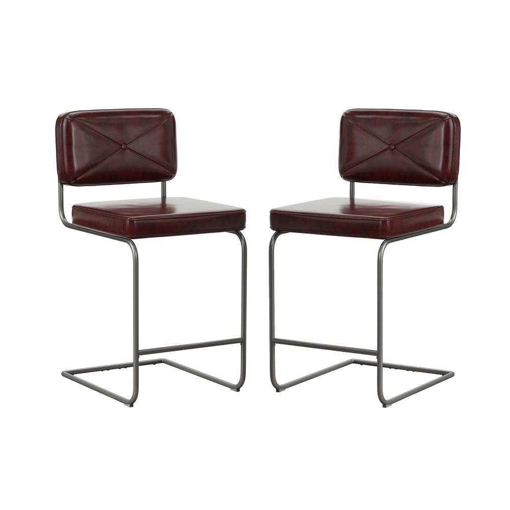 Metal Counter Height Stools, Set of 2, Burgundy. Picture 1