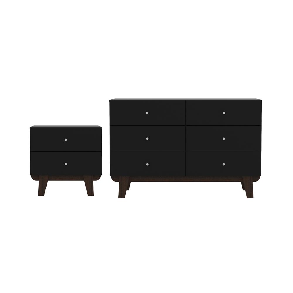 Hillsdale Kincaid Wood 6 Drawer Dresser and 2 Drawer Nightstand, Matte Black. Picture 1