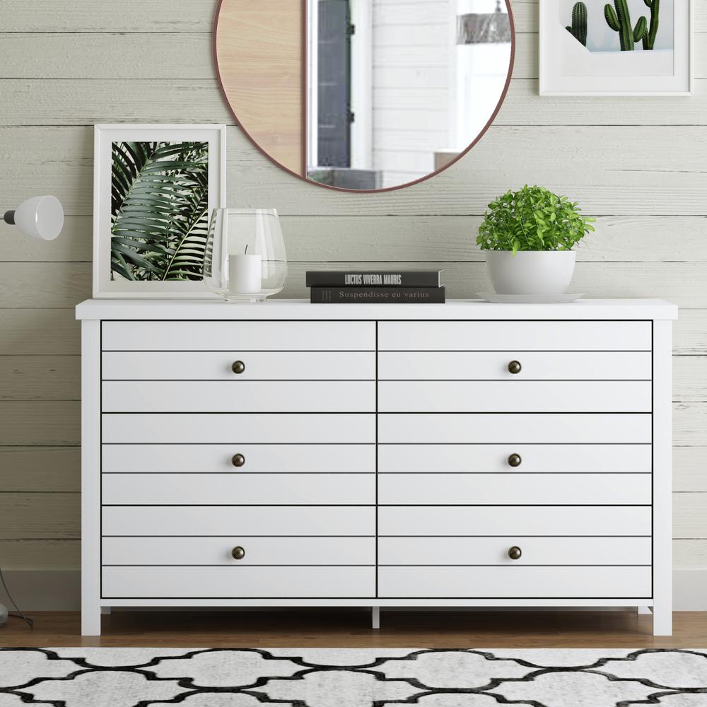 Living Essentials by Hillsdale Harmony Wood 6 Drawer Dresser, Matte White. Picture 3