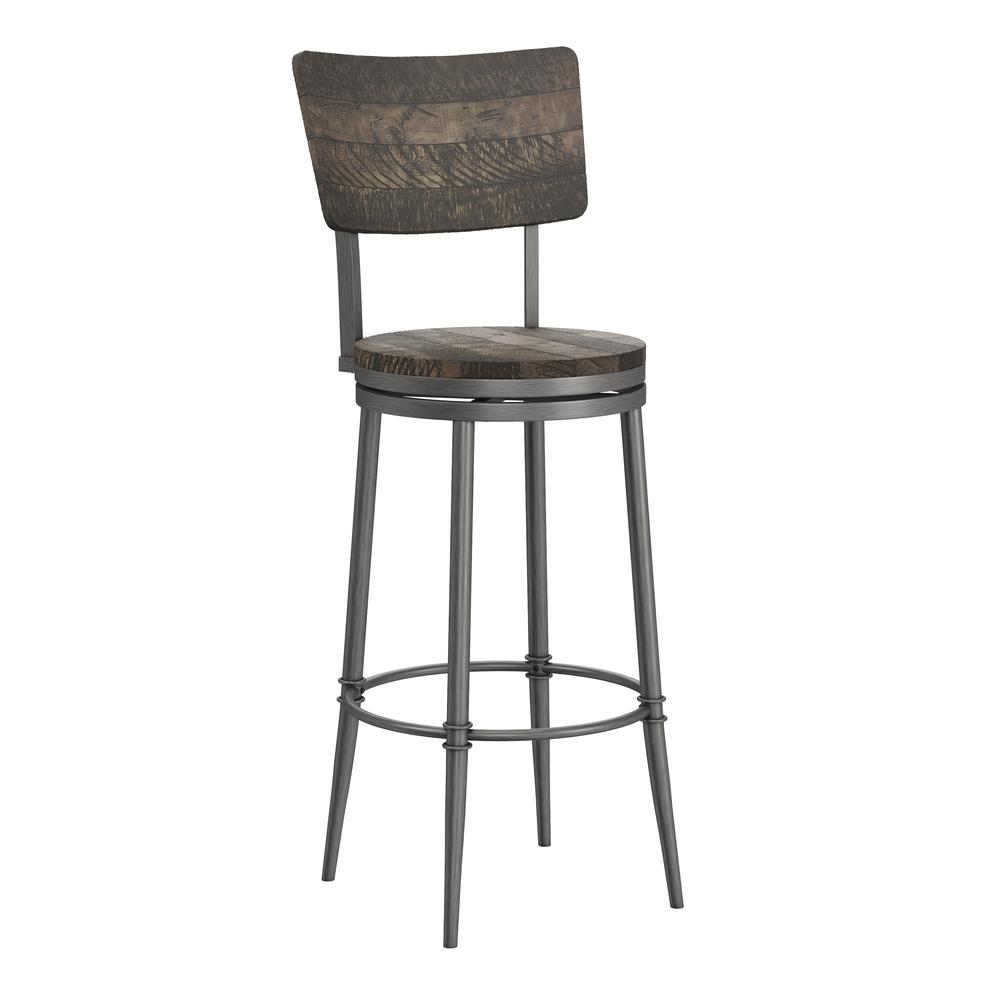 Wood and Metal Bar Height Swivel Stool, Rubbed Pewter Metal. Picture 1