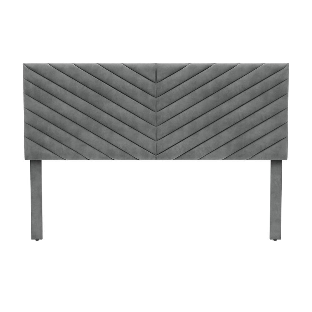 Crestwood Upholstered Chevron Pleated Queen Headboard, Platinum. Picture 2