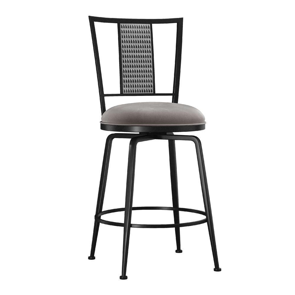 Queensridge Metal Swivel Counter Height Stool, Black with Silver. Picture 1