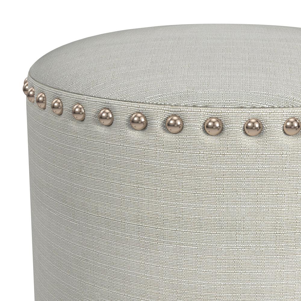 Laura Round Backless Upholstered Vanity Stool, Light Linen Gray. Picture 8