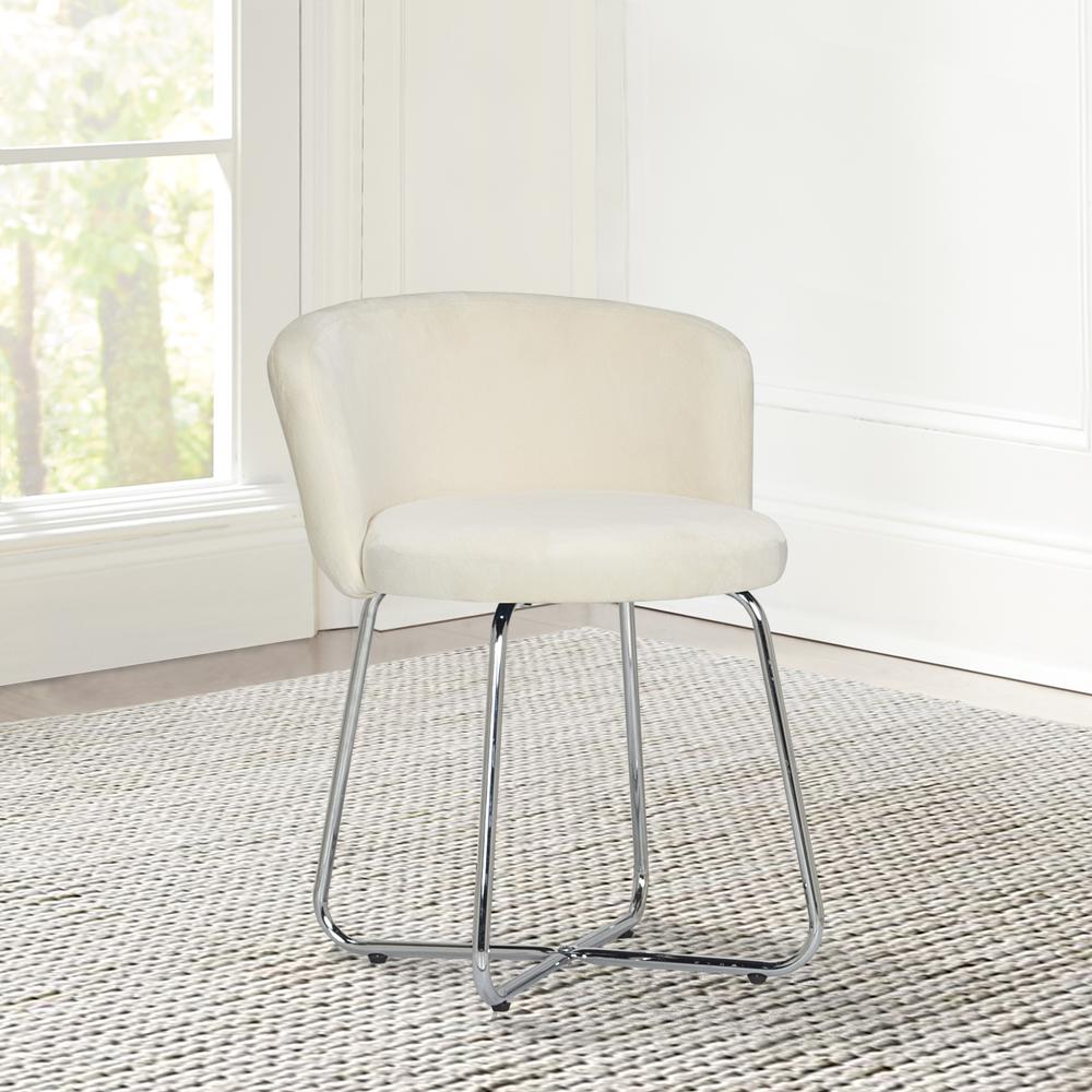 Hillsdale Furniture Marisol Metal Vanity Stool, Chrome with Off White Fabric. Picture 2