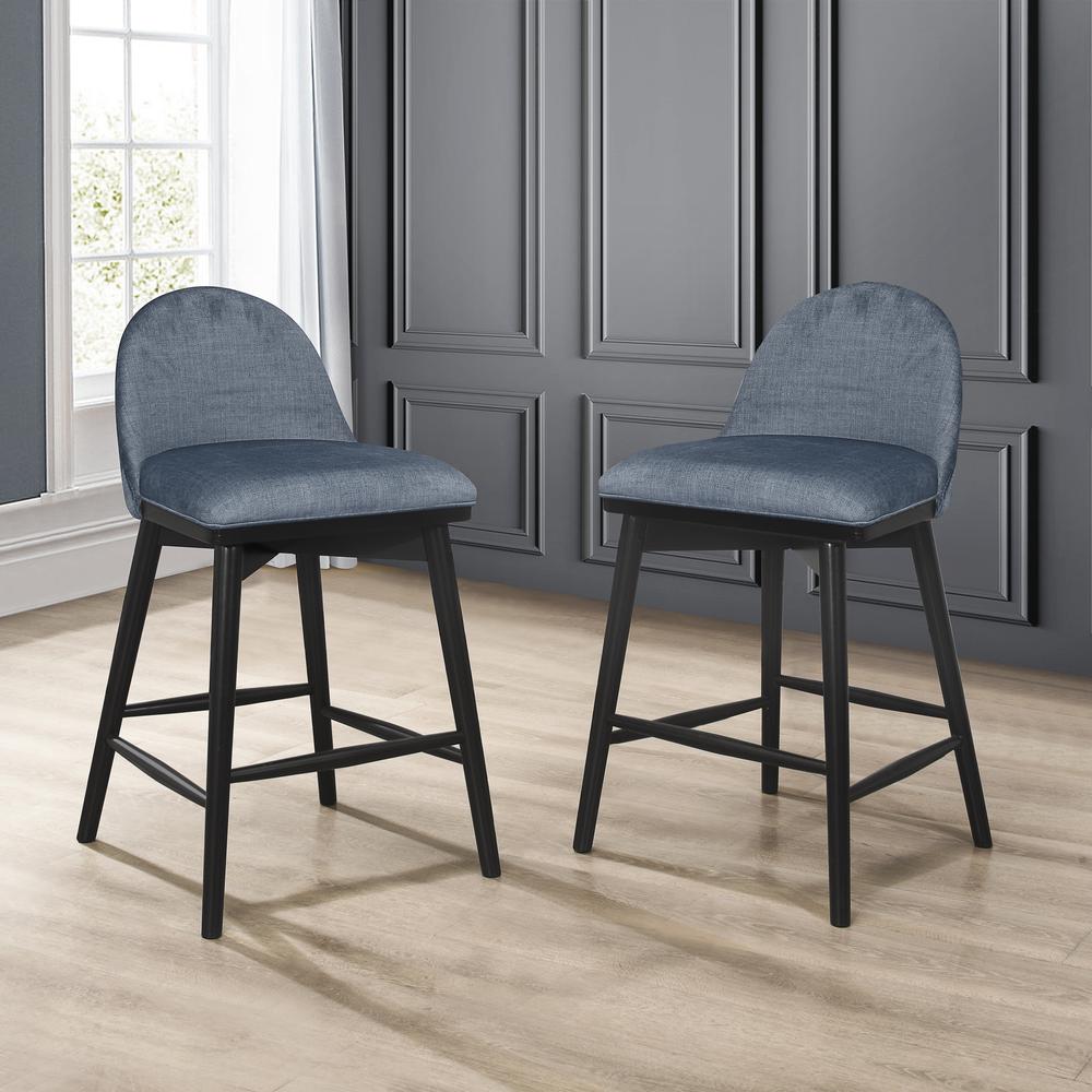 Hillsdale Furniture St. Claire Wood Counter Height Stool, Set of 2, Black with Blue Fabric. Picture 3