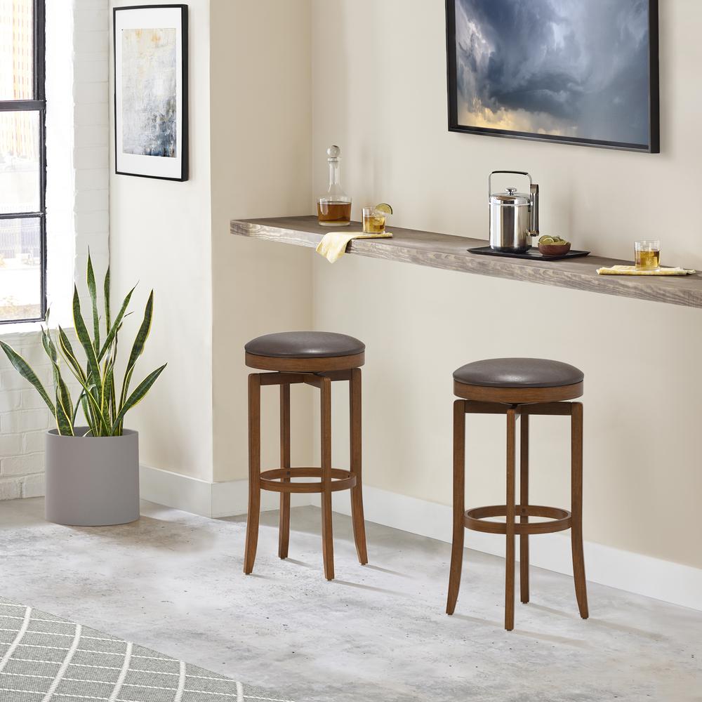 Brendan Wood Backless Bar Height Swivel Stool, Brown Cherry. Picture 2