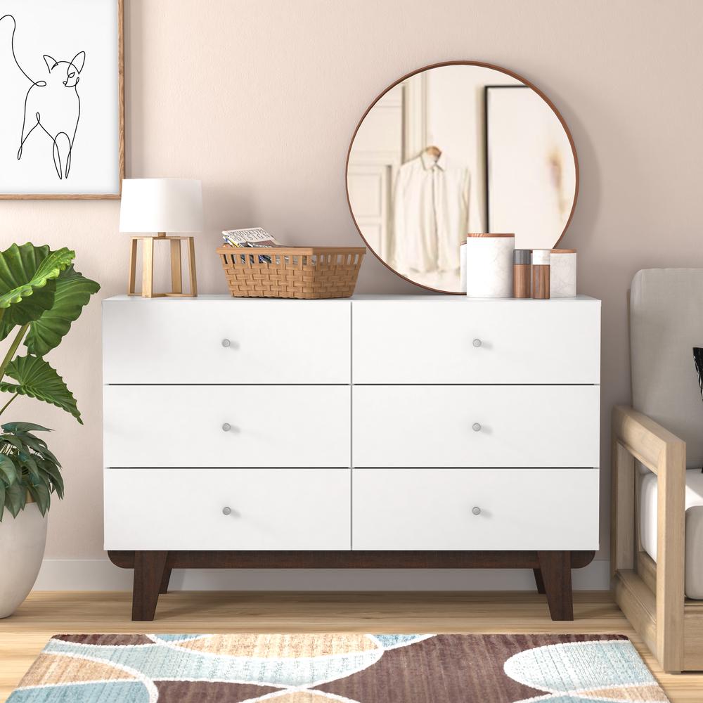 Living Essentials by Hillsdale Kincaid Wood 6 Drawer Dresser, Matte White. Picture 3