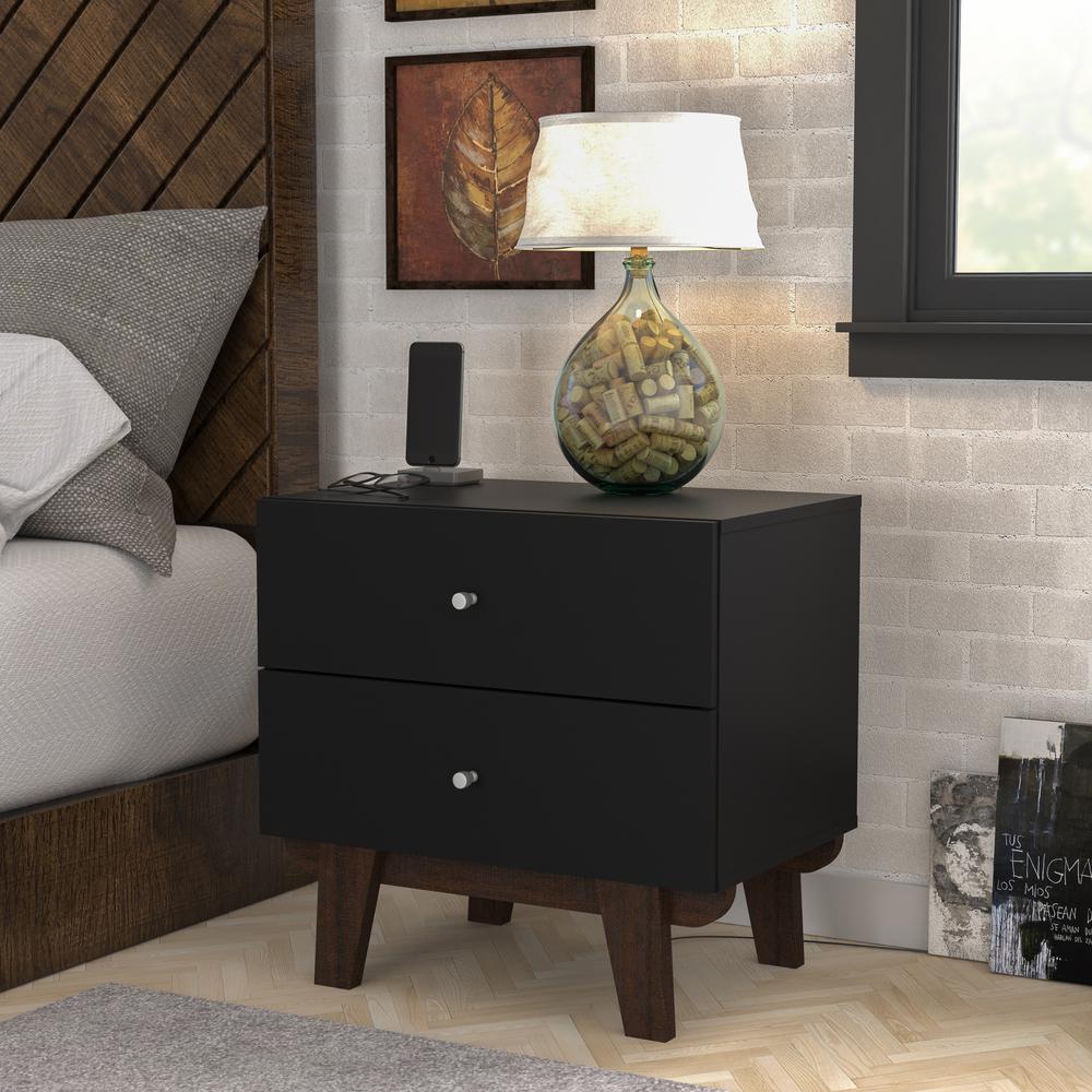 Living Essentials by Hillsdale Kincaid Wood 2 Drawer Nightstand, Matte Black. Picture 2