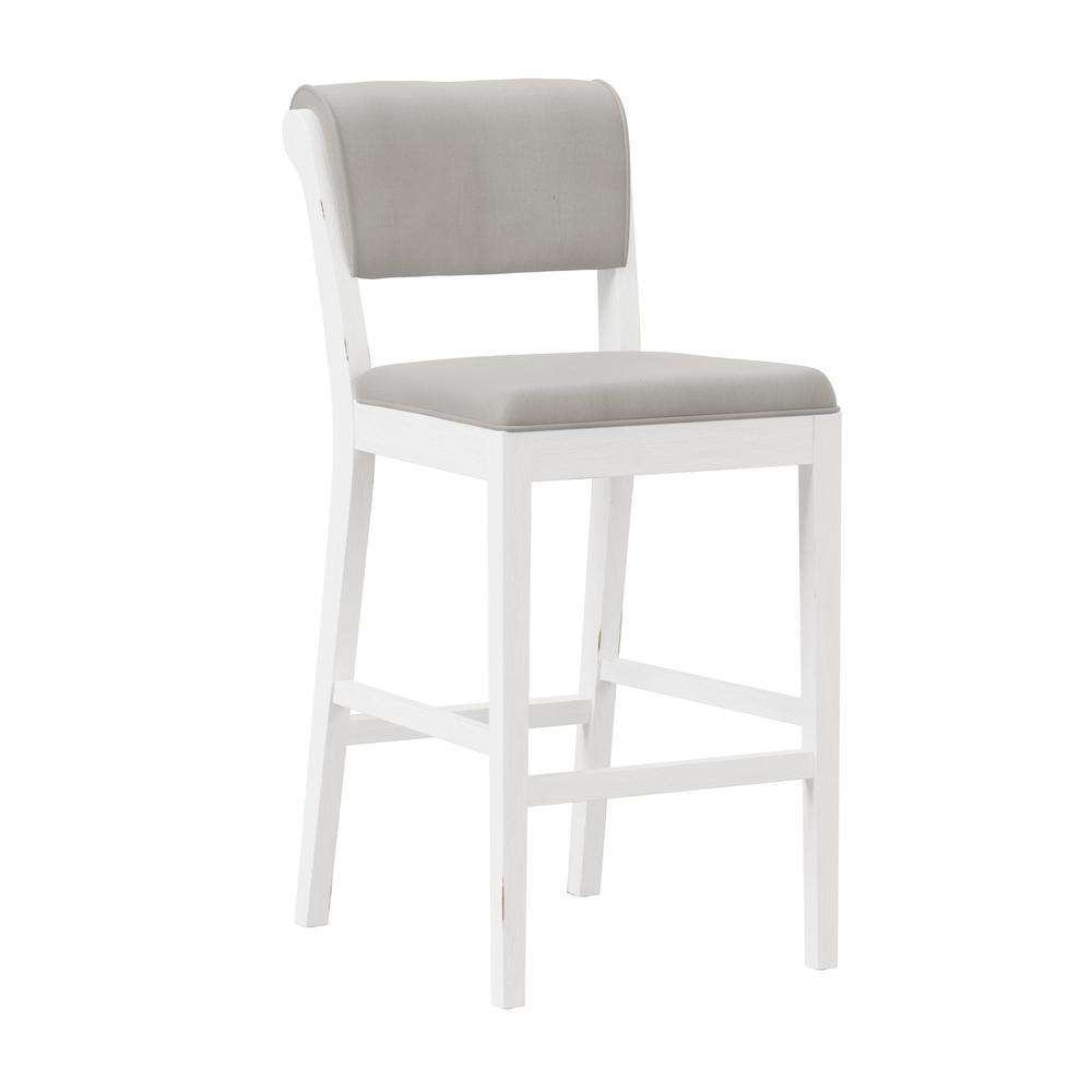 Clarion Wood and Upholstered Panel Back Bar Height Stool, Sea White. Picture 1