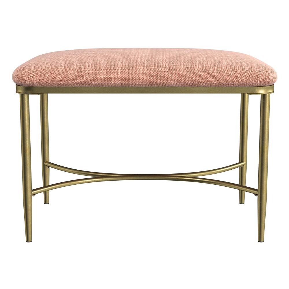 Wimberly Modern Backless Metal Vanity Stool, Gold with Coral Fabric. Picture 2