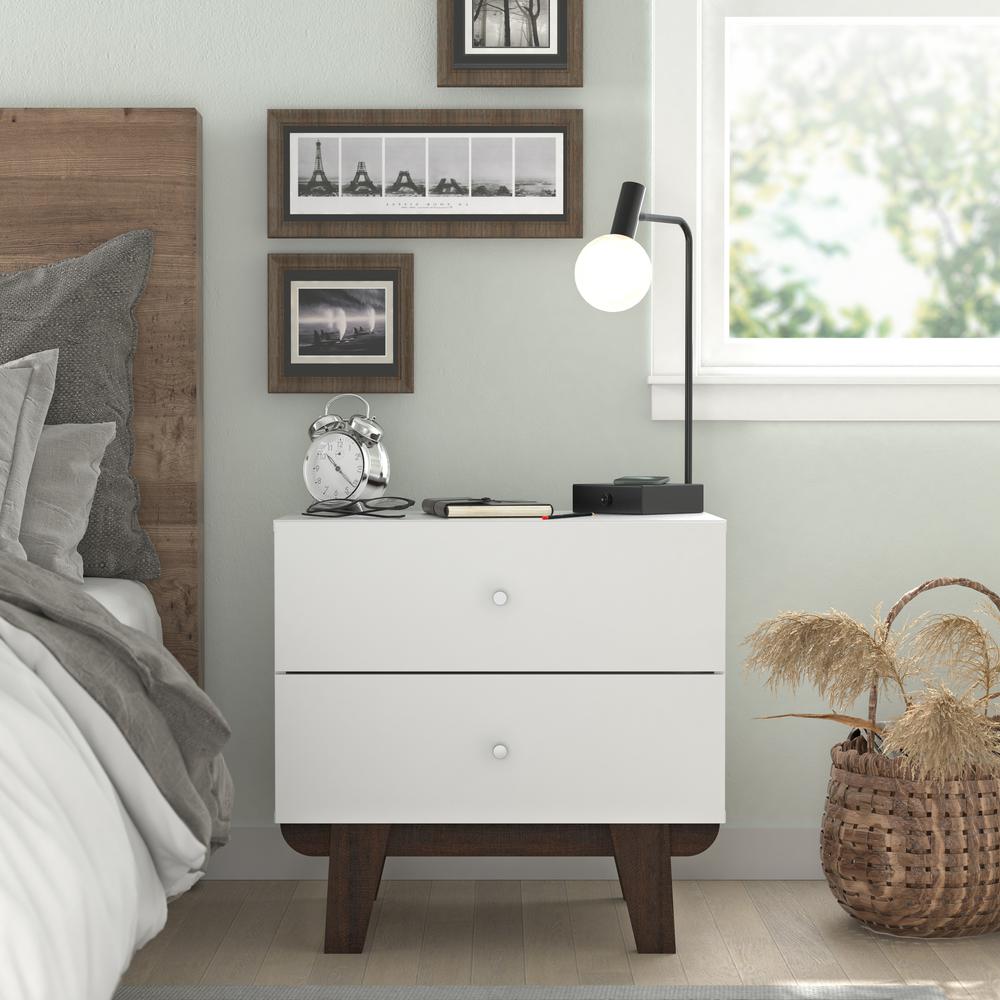 Living Essentials by Hillsdale Kincaid Wood 2 Drawer Nightstand, Matte White. Picture 3