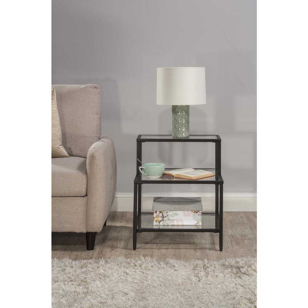 Harlan Metal and Glass End Table, Black. Picture 2