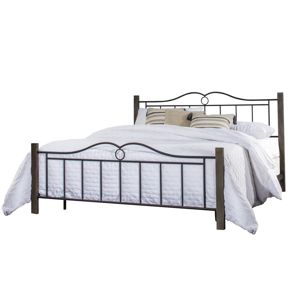 Dumont King Metal Bed with Brushed Charcoal Wood Posts, Textured Black. Picture 1