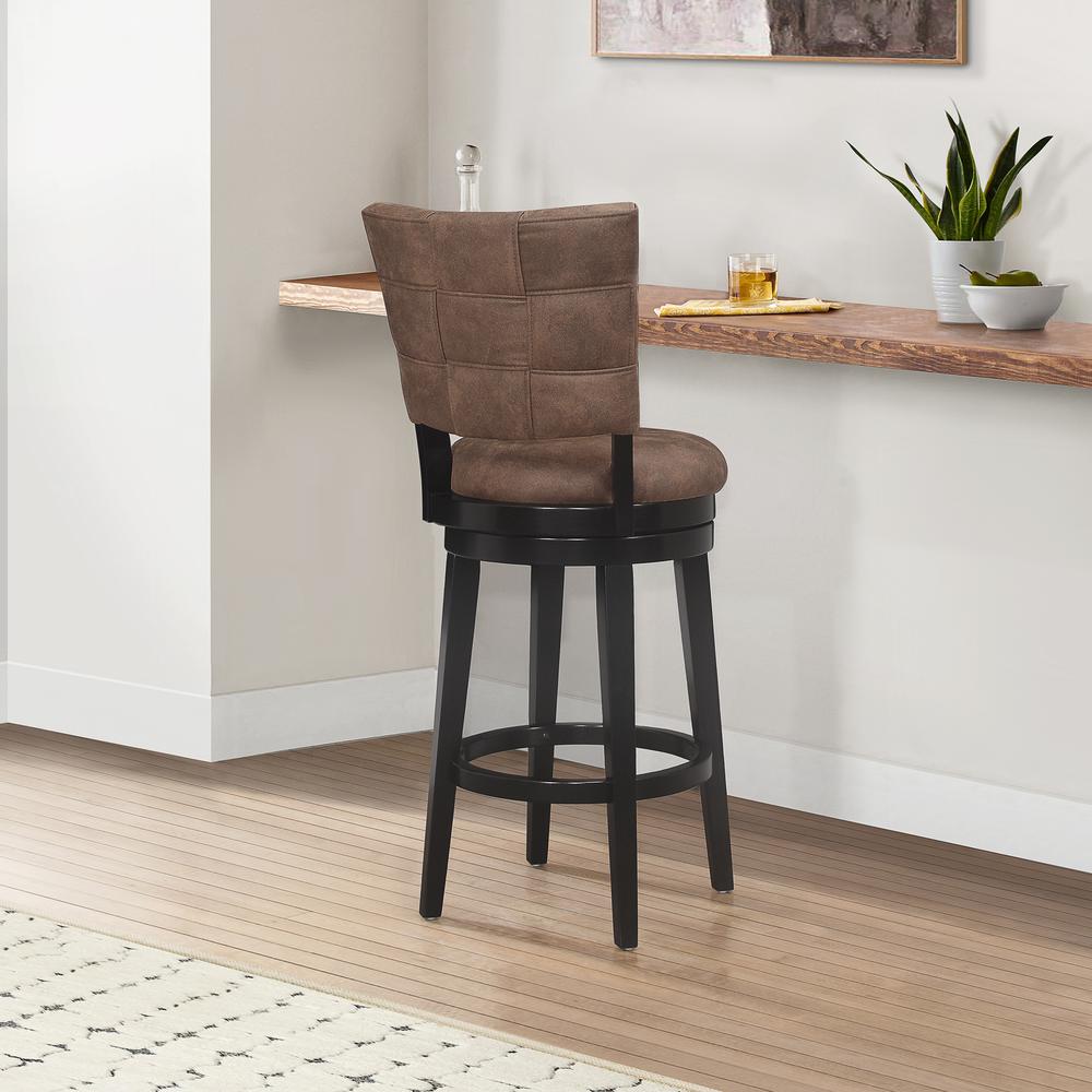 Kaede Wood and Upholstered Bar Height Swivel Stool, Black. Picture 3