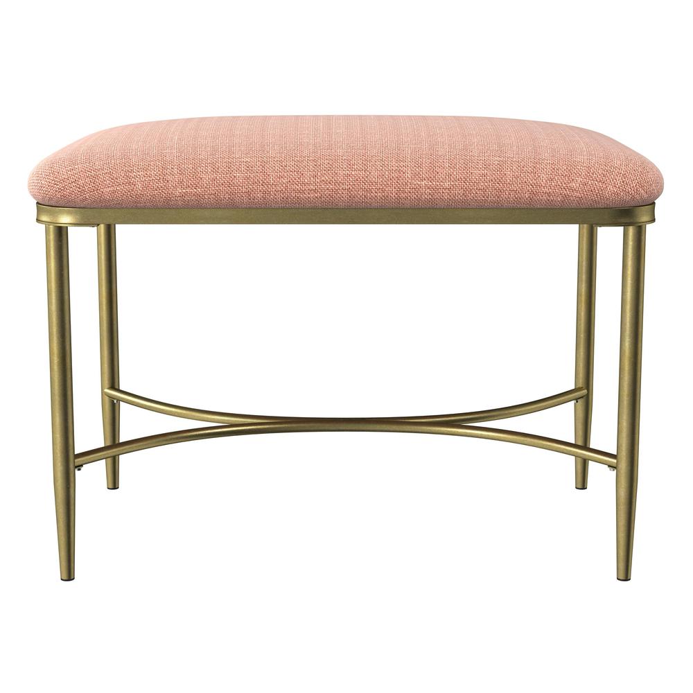 Wimberly Modern Backless Metal Vanity Stool, Gold with Coral Fabric. Picture 4