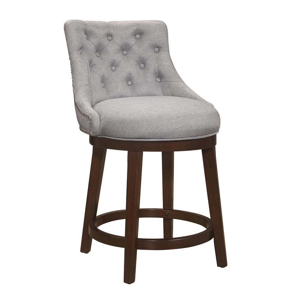 Halbrooke Wood Swivel Counter Height Stool, Gray Fabric. Picture 1