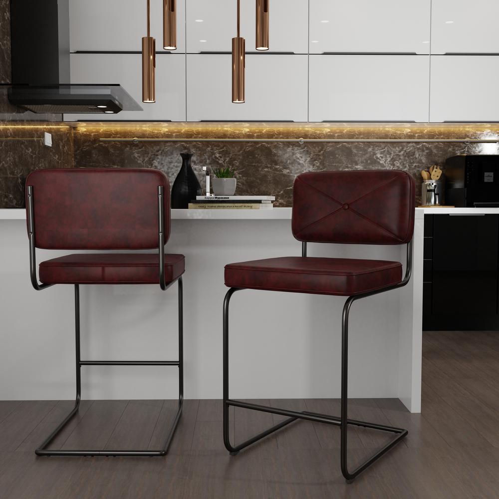 Metal Counter Height Stools, Set of 2, Burgundy. Picture 2