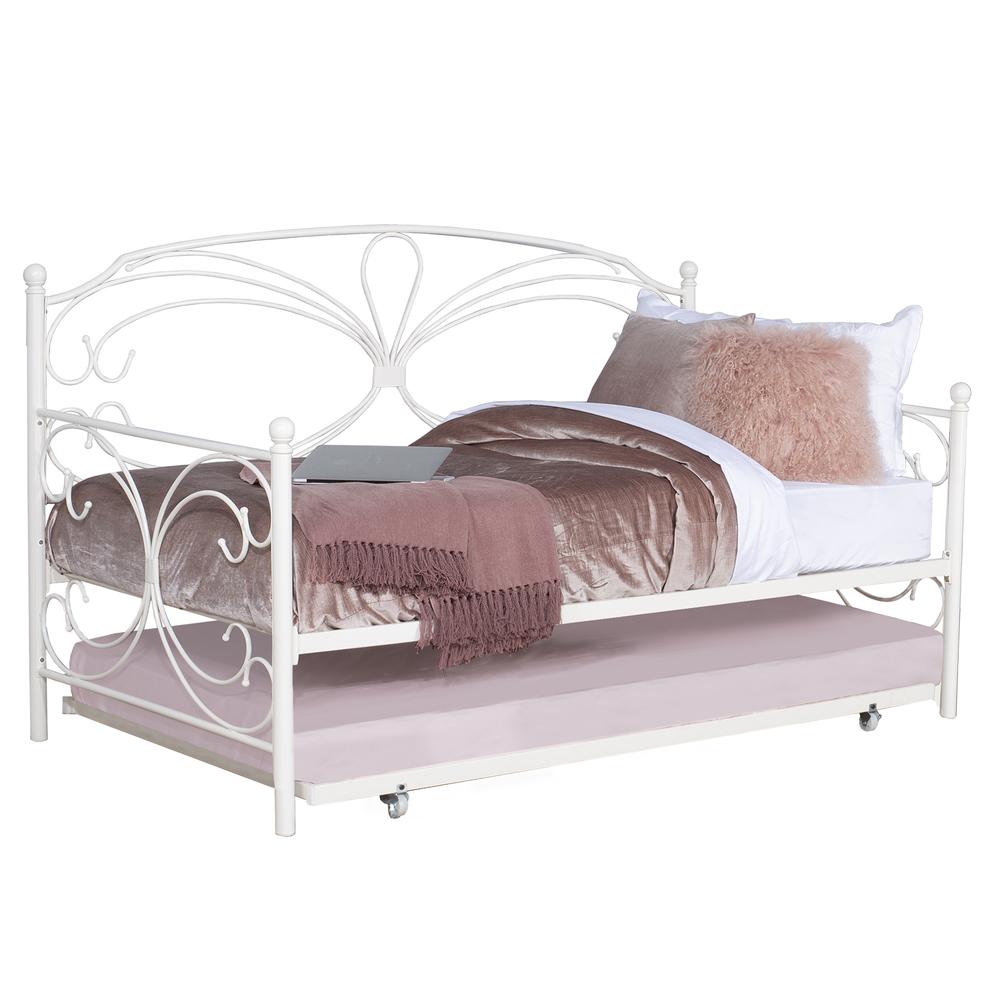 Metal Twin Daybed with Trundle, White. Picture 1