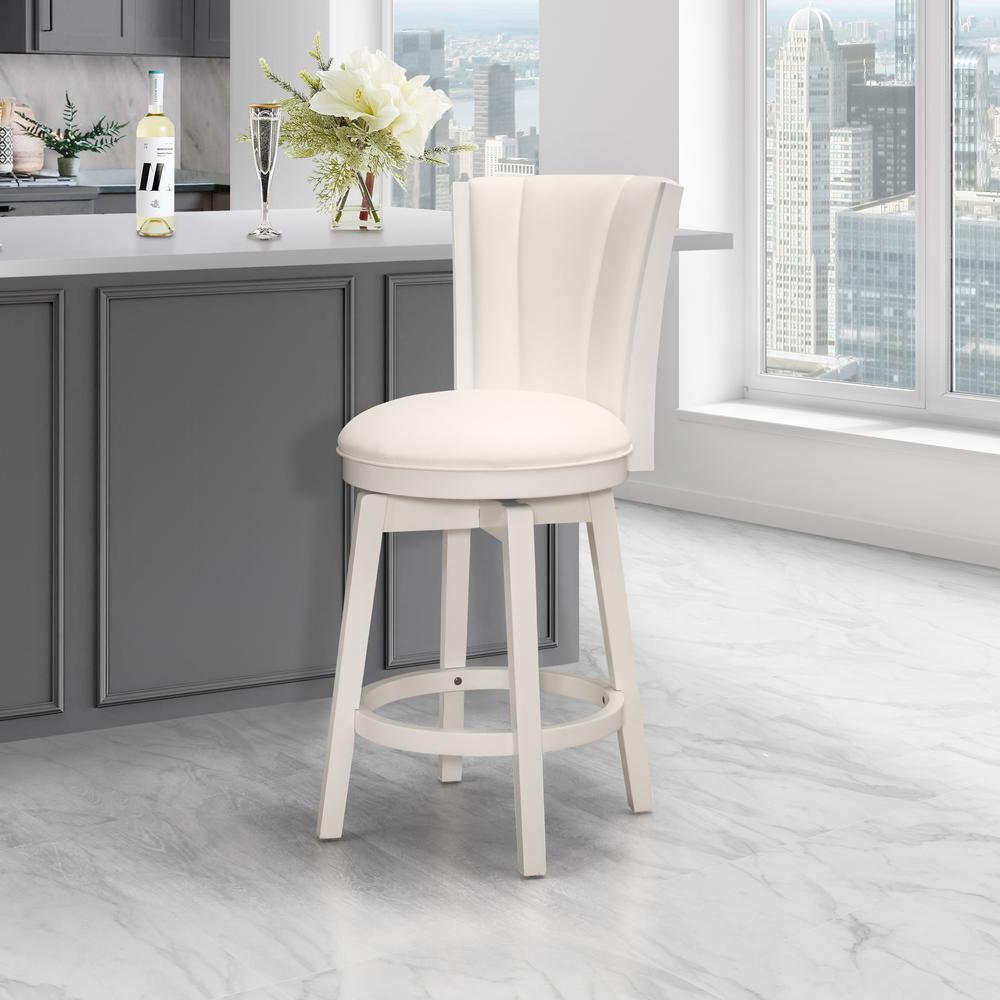 Gianna Wood Counter Height Swivel Stool with Upholstered Back, White. Picture 2