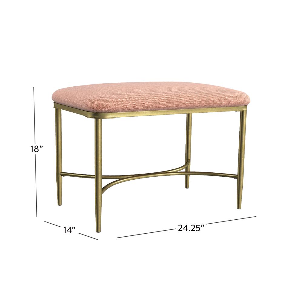 Wimberly Modern Backless Metal Vanity Stool, Gold with Coral Fabric. Picture 6