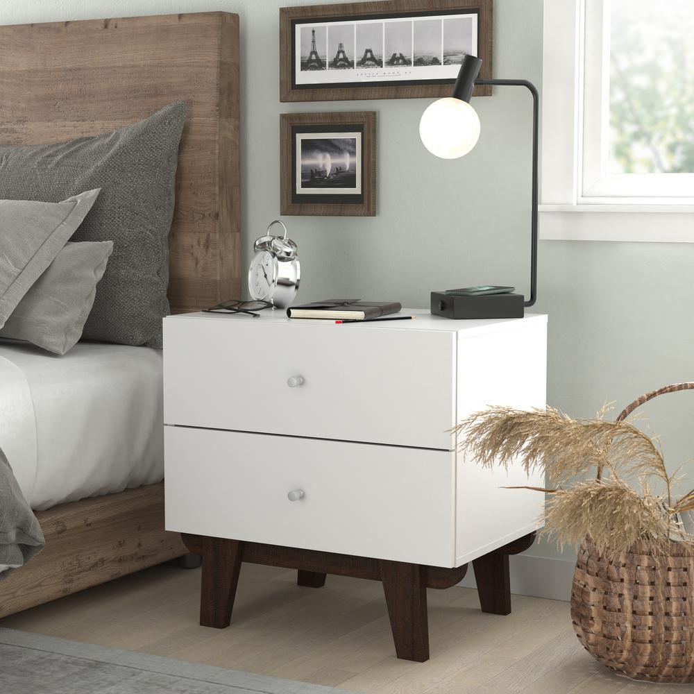 Living Essentials by Hillsdale Kincaid Wood 2 Drawer Nightstand, Matte White. Picture 2