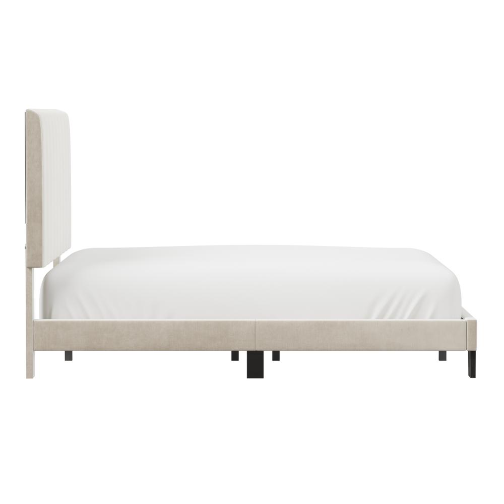 Crestone Upholstered Adjustable Height Queen Platform Bed, Cream. Picture 3