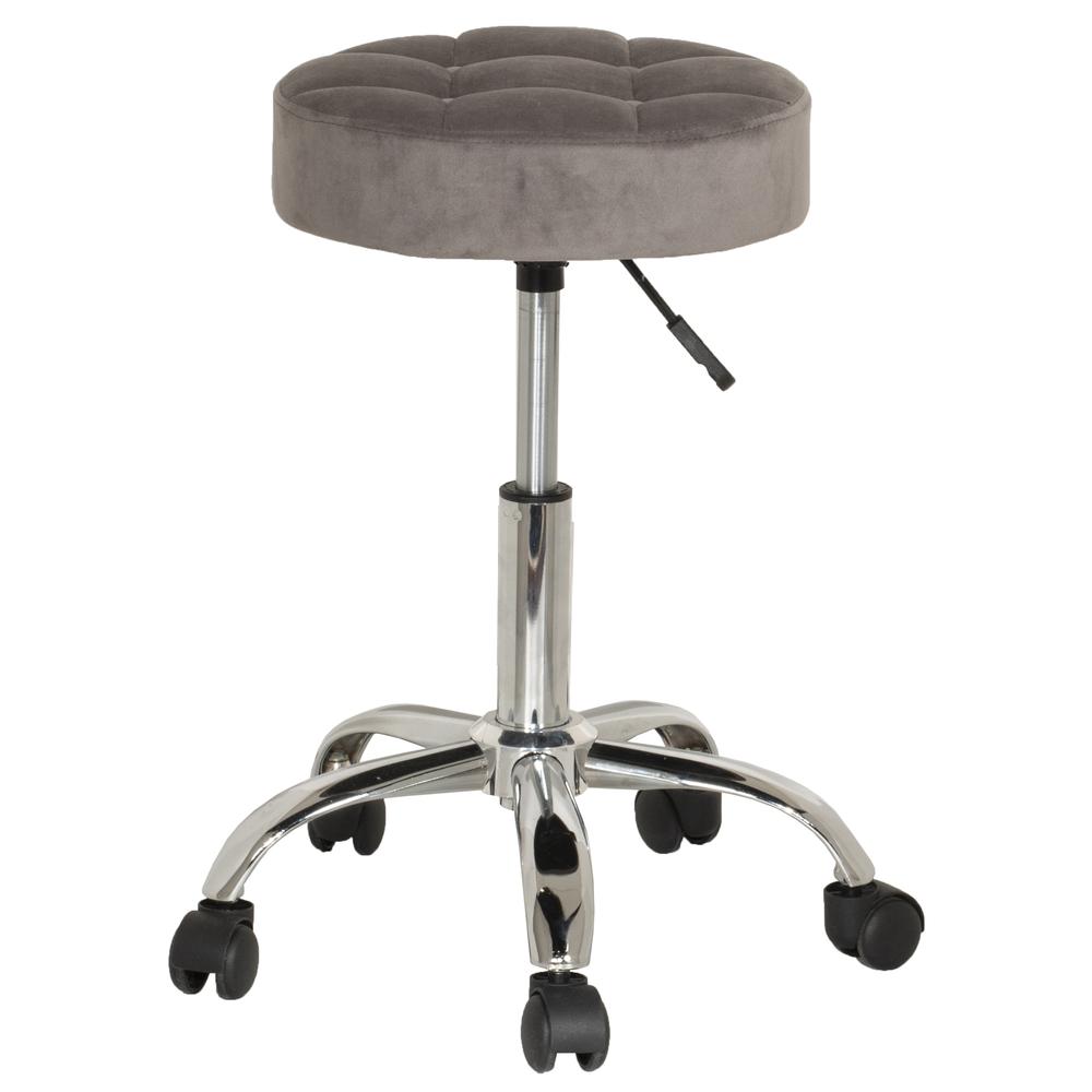 Adjustable Backless Vanity/Office Stool, Chrome with Chrome with Gray Velvet. Picture 2