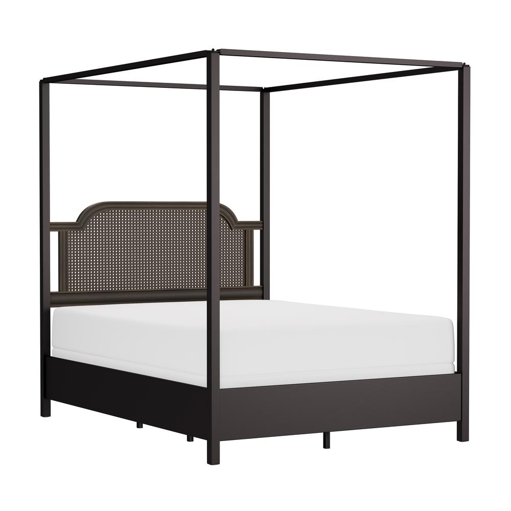 Melanie Wood and Metal Queen Canopy Bed, Oiled Bronze. Picture 1