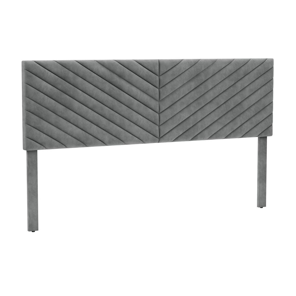 Crestwood Upholstered Chevron Pleated King Headboard, Platinum. Picture 1