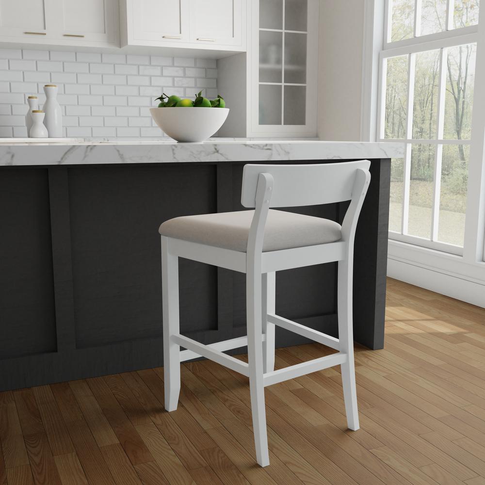 Wood and Upholstered Counter Height Stool, Sea White. Picture 3
