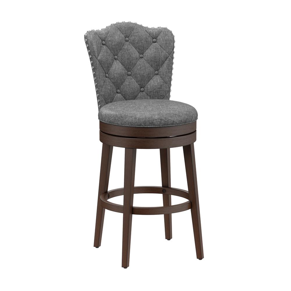 Hillsdale Furniture Edenwood Wood Bar Height Swivel Stool, Chocolate with Smoke Gray Fabric. Picture 1