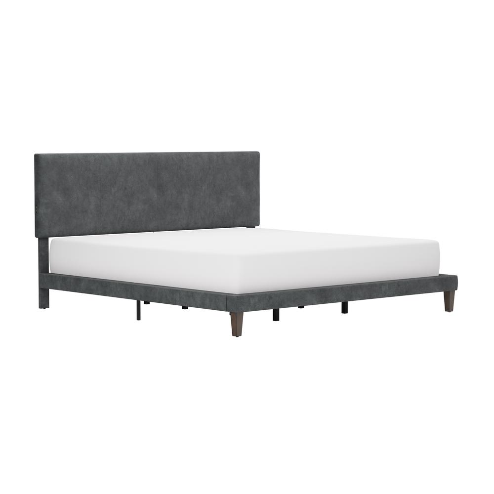 Muellen Upholstered Platform King Bed with 2 Dual USB Ports, Graphite Gray Vinyl. Picture 1