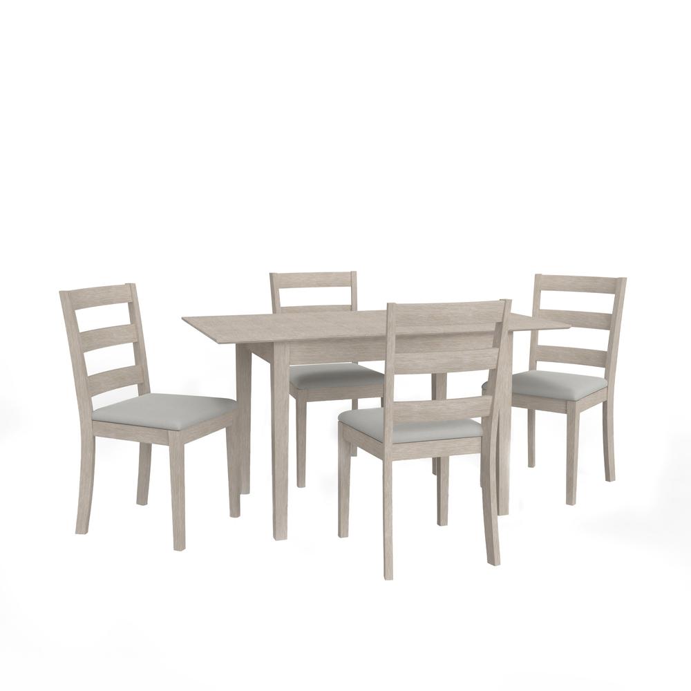 Spencer Wood 5 Piece Dining Set with Ladder Back Dining Chairs, White Wire Brush. Picture 1