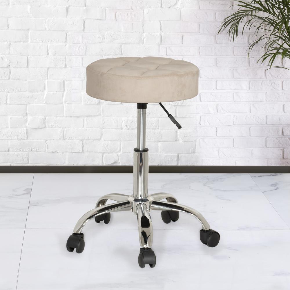 Tufted Adjustable Backless Vanity/Office Stool with Casters, Cream. Picture 3