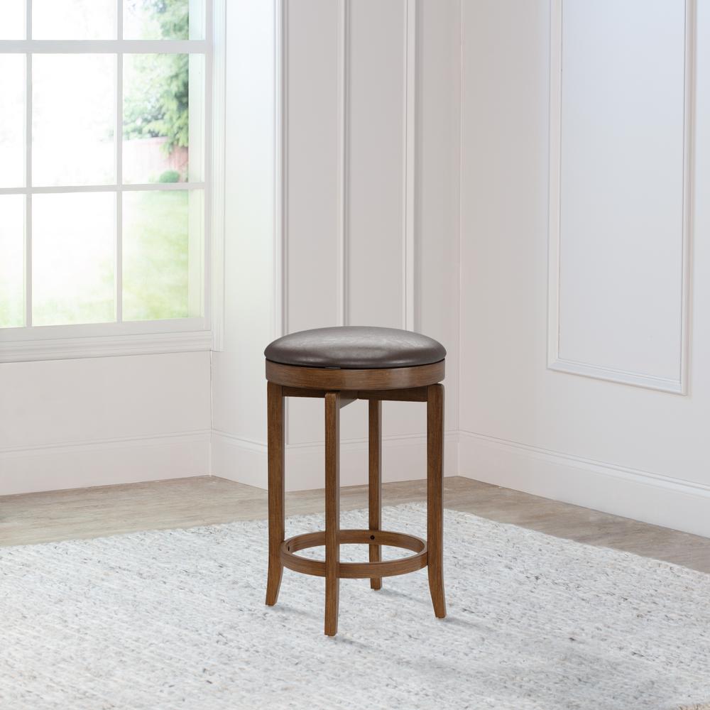 Brendan Wood Backless Counter Height Swivel Stool, Brown Cherry. Picture 3