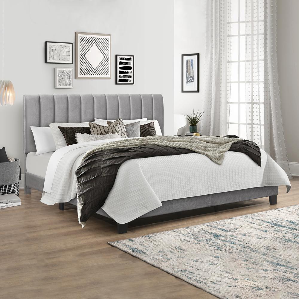 Crestone Upholstered King Platform Bed, Silver/Gray. Picture 2