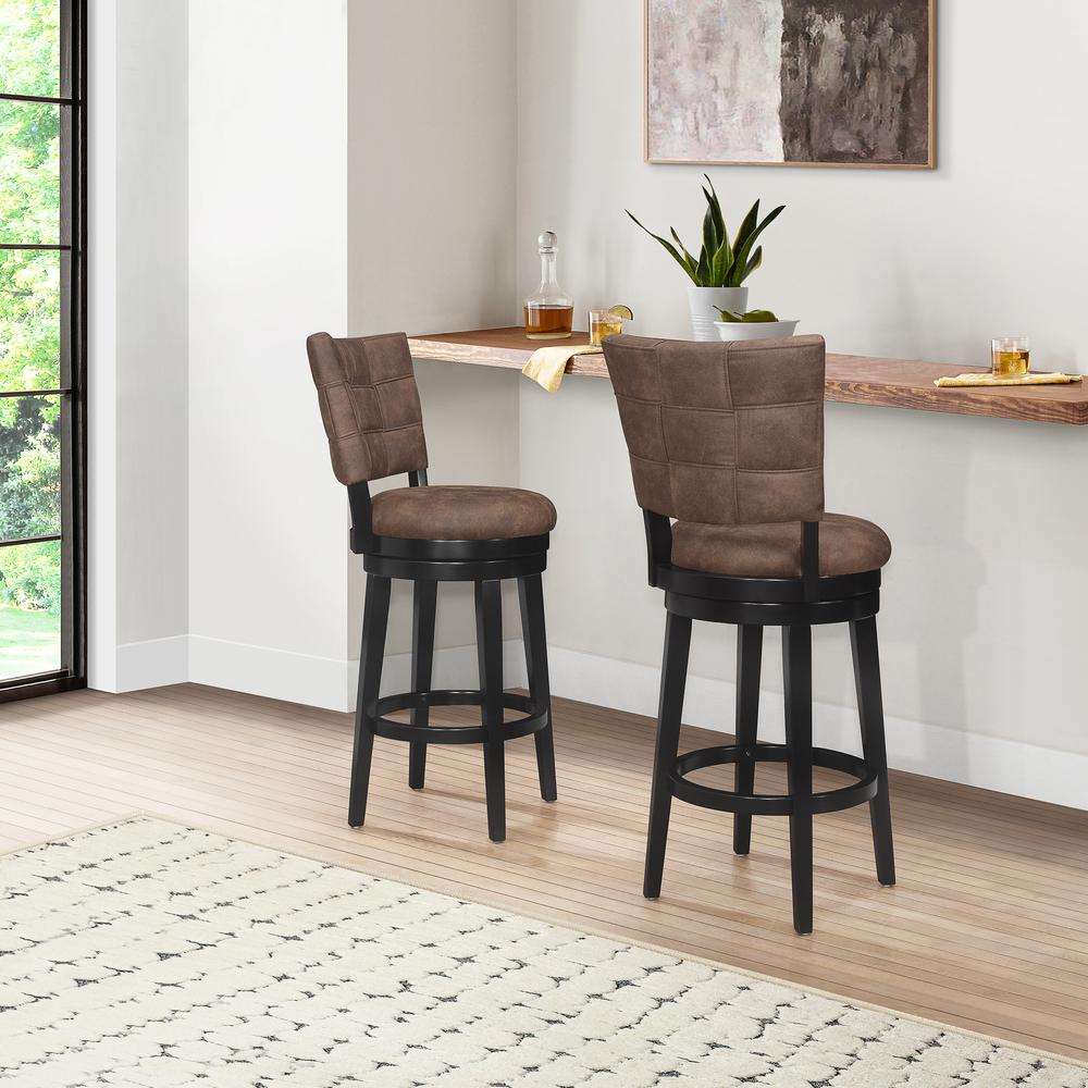Kaede Wood and Upholstered Bar Height Swivel Stool, Black. Picture 4