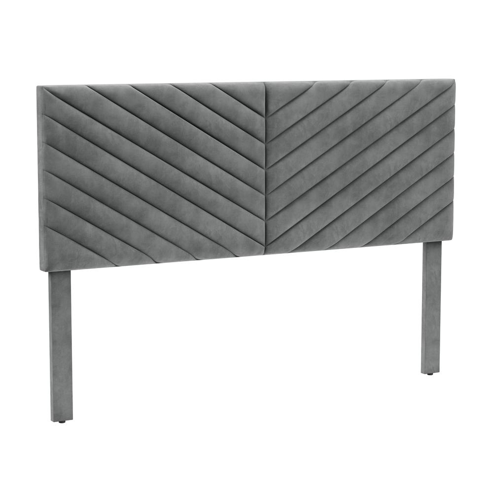 Crestwood Upholstered Chevron Pleated Queen Headboard, Platinum. Picture 1