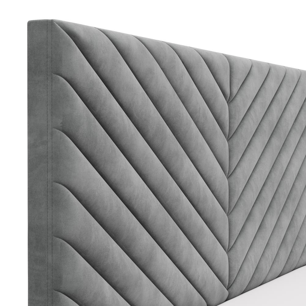 Crestwood Upholstered Chevron Pleated Queen Headboard, Platinum. Picture 8