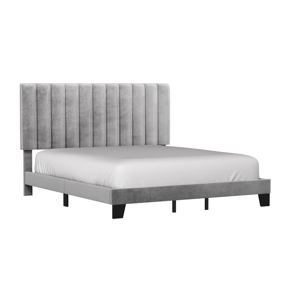 Crestone Upholstered King Platform Bed, Silver/Gray. Picture 1