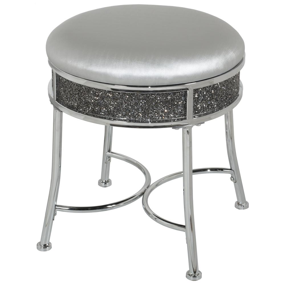 Roma Backless Faux Diamond Cluster Vanity Stool, Chrome. Picture 1