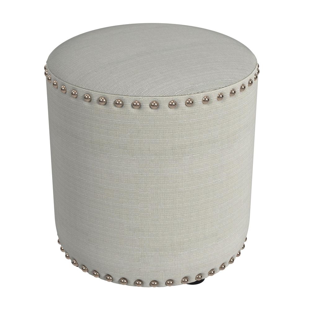 Laura Round Backless Upholstered Vanity Stool, Light Linen Gray. Picture 6