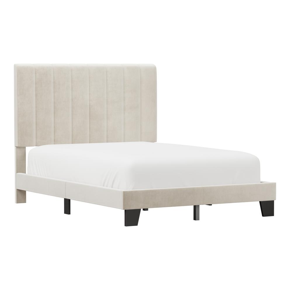 Crestone Upholstered Adjustable Height Full Platform Bed, Cream. Picture 1