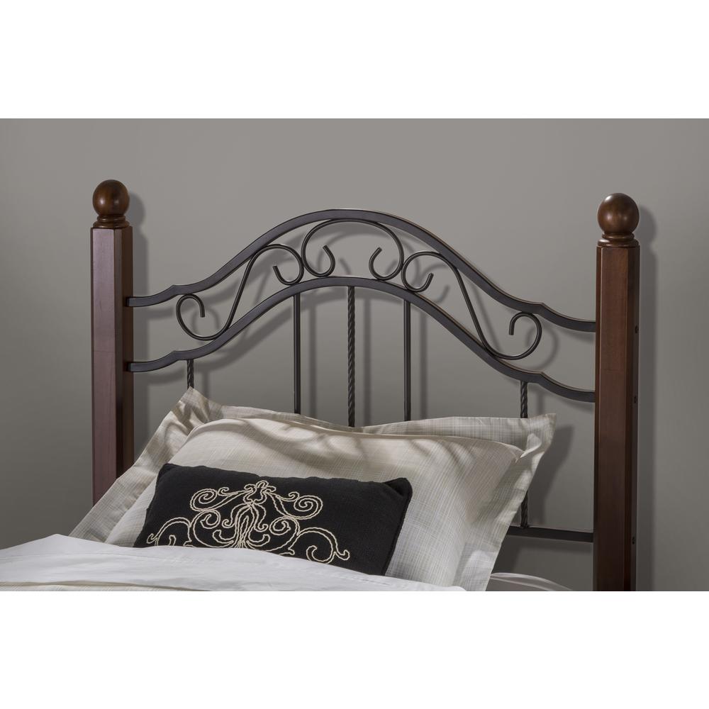 Madison Twin Metal Headboard with Frame and Cherry Wood Posts, Textured Black. Picture 2